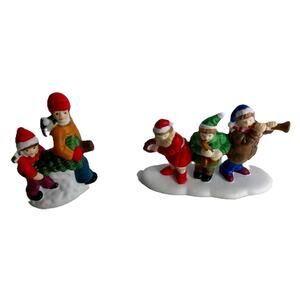 Vintage Christmas Village Figurines Carolers Musician Father Son Set Of 2